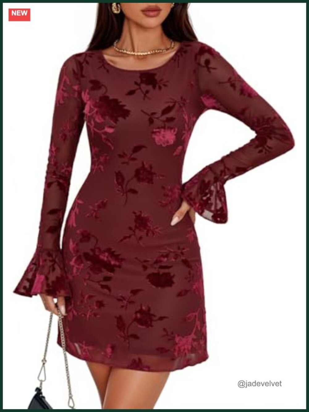 Mesh Floral Long Sleeve Bodycon Mini Dress Women Y2K Club Party